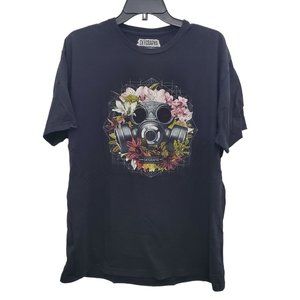 Skygraphx Black Gas Mask Bomb Floral Double Sided Graphic Tee Unisex Size XL